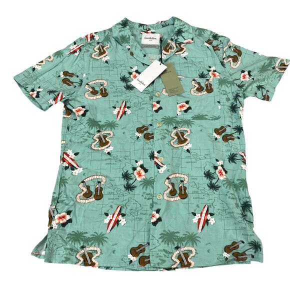 Goodiellow & Co Hawaiian Shirt Men S Meteor Green Guitars Standard Fit Button-Up - Picture 10 of 13